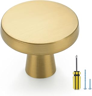 Ravinte 30 Pack Brushed Brass Round Cabinet Knobs - Gold Kitchen Drawer Handles, Dresser Cupboard Pulls