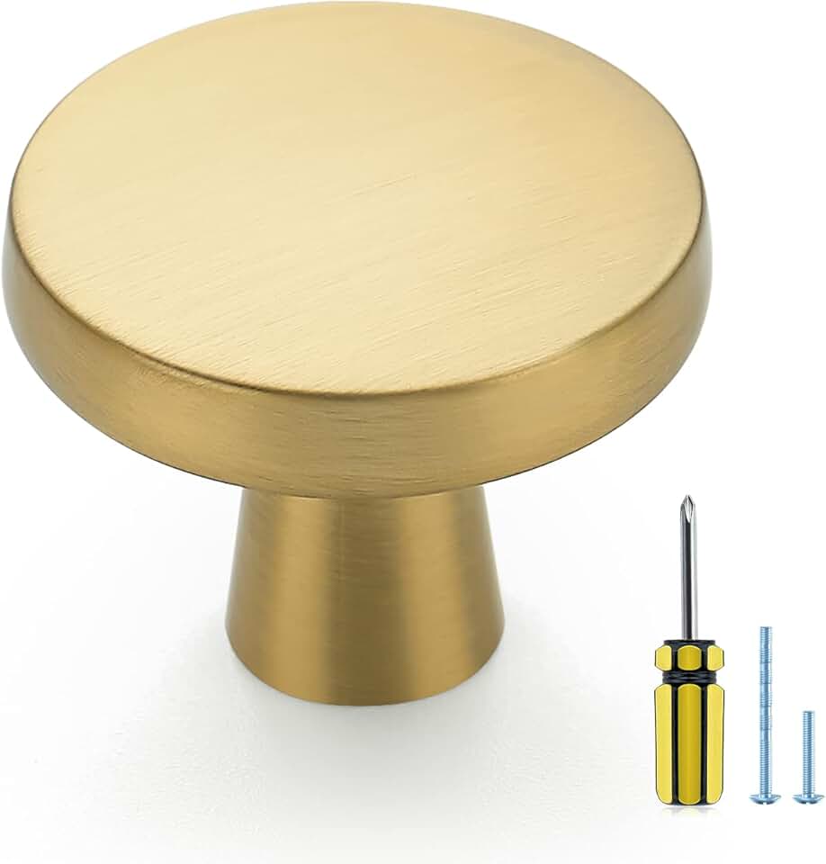 Ravinte 30 Pack Solid Knobs Kitchen Cabinet Round Pulls Dresser Handles Gold Cupboard Hardware Brushed Brass Door Drawer Knobs