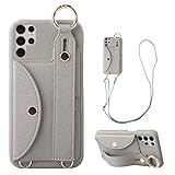 Galaxy S23 Ultra 対応 スマホ ケース サムスン S23 ウルトラ 手帳型カバー 肩掛け 首かけ 斜めがけ ショルダー ケース SC-52D 財布型 ケース 保護フィルムプレゼント SCG20 PU皮革カバー 可愛い リング付き 背面 カード収納 ギャラクシー S23 ウルトラ 縄掛け ケース S23 ultra 女性 携帯 カバー 片手操作 スタンド機能 ハンドヘルド機能 落ち着いた 落下防止 薄型軽量 耐久性 取り外し可能 耐汚れ ノート型 (Galaxy S23 Ultra, 灰)