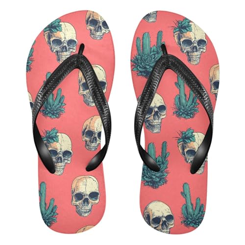 Skulls Cactus Flip Flop Sandal for Women Men, Casual Beach Slippers Indoor Outdoor XS