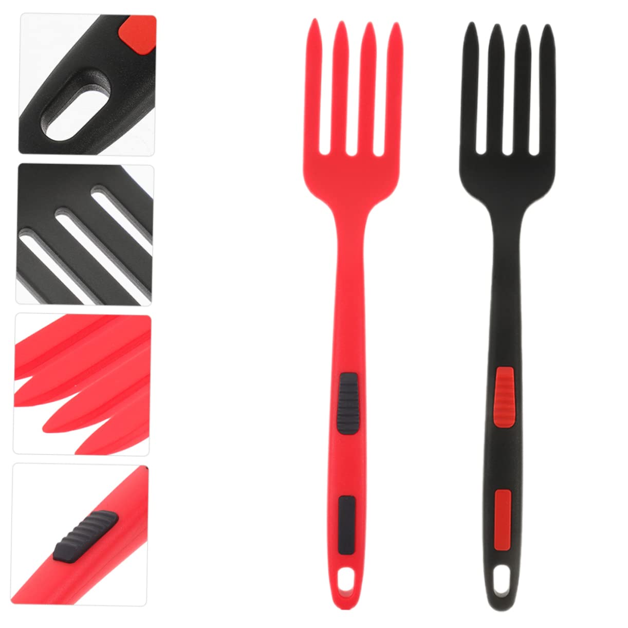 Zerodeko 2 piezas Tenedor de Silicona Reutilizable Resistente y Ergonómico para Ensaladas Utensilio de Cocina Multifunción Seguro y Cómodo Colores Negro y Rojo