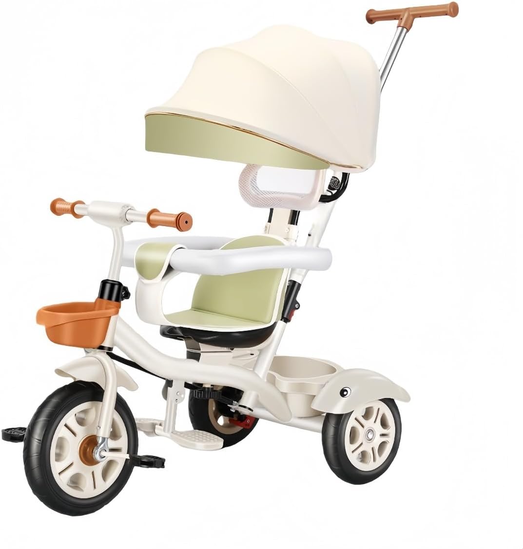 JORERAORMES子供用三輪車、折りたたみ、自転車玩具、乗用玩具、手押し棒付き調整可能、日よけ付き、組み立て式、（6ヶ月~6歳）