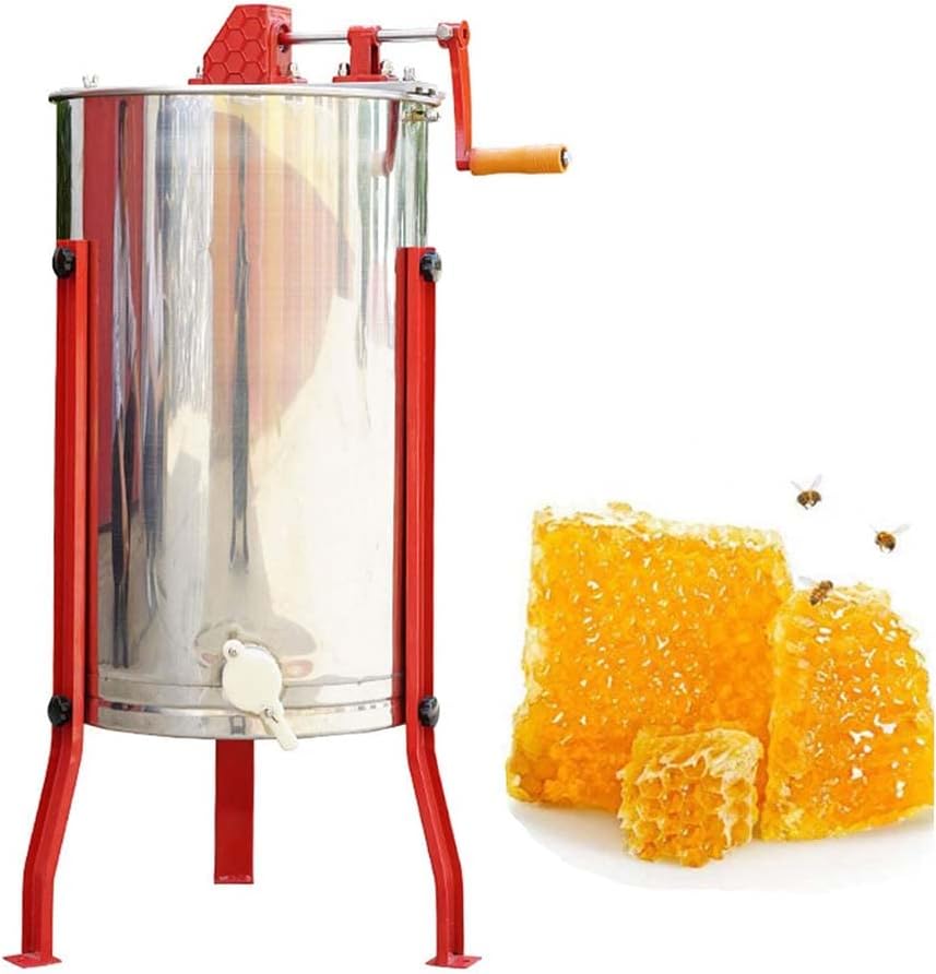 Stainless Steel Manual Honey Extractor with Manual Drive for Placing on Honey Container with Honey Sieve, Honey Spinner with Stand