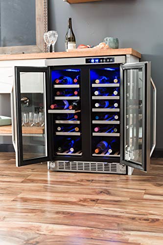 Edgestar 36 Bottle Built-In Dual Zone French Door Wine Cooler - Black/Stainless Steel #TOP1