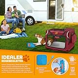 TRESKO® Hundebox faltbar inkl. Leckmatte, Spatel & Reflektoren M 61x42x42cm | Transportbox für Hunde und Katzen | Hundetransportbox Auto für kleine & große Hunde | Hundetasche robust Rot