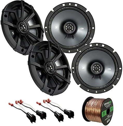 Car Speaker Set Combo of 4 x Kicker 43CSC674 6.7" 600 Watt CS-Series Black Car Speakers, 4 x Metra 72-5600 Speaker Adapter for Select Ford Vehicles, Enrock Audio 16-Gauge 50 Foot Speaker Wire