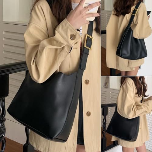 Bolso de hombro de cuero PU para mujer, tote retro grande vegano miniatura 6