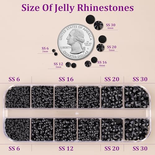 Image of Resin Jelly Rhinestones for Crafting with B7000 Jewelry Glue, 1 Box Black Flatback Crystal with 3Pcs 10ml Glue, Bedazzling Non Hotfix Gems for DIY Tumblers Clothing Shoes Manicure