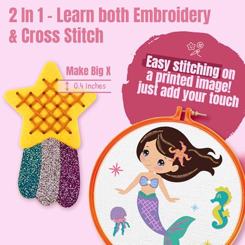 Image of 2-in-1 Cross Stitch & Embroidery Kit for Kids - 8 Beginner Projects