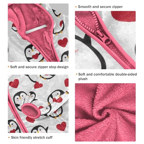 OTVEE Doodle Penguin Valentine Heart Kids Hoodie Jacket Fall Spring Full Zip Warm Outwear Coat3