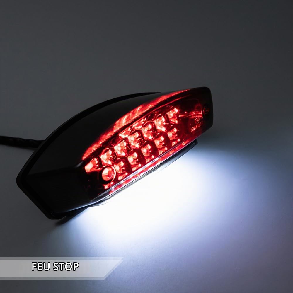 Feu arrière moto universel 12V 21 LED Moto Feu blanc de plaque d'immatriculation Feu arrière rouge de stop (A)