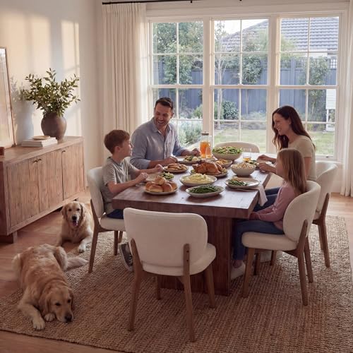 Image of YOUNIKE Dining Chairs Set of 3 Modern Kitchen Dining Room Chairs Beige | Chenille Fabric Upholstered Armless Side Accent Chair with Back Wide Padded Seat Wooden Leg, Soft, Breathable, Comfortable