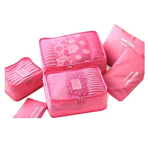 Cubos de Embalaje de Viaje Set de 6 Bolsos de Organizador de Equipaje. (Rosa)