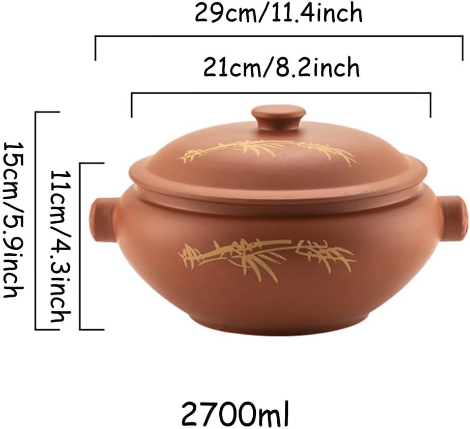 Ceramic Steam Cooker, Stew Pot Clay Casserole Zisha Steamer Ceramics Stovetop with Cover, Household Steam Pot for Chicken Soup, Vegetables and Corn or Cook Fitness Food,2700ML