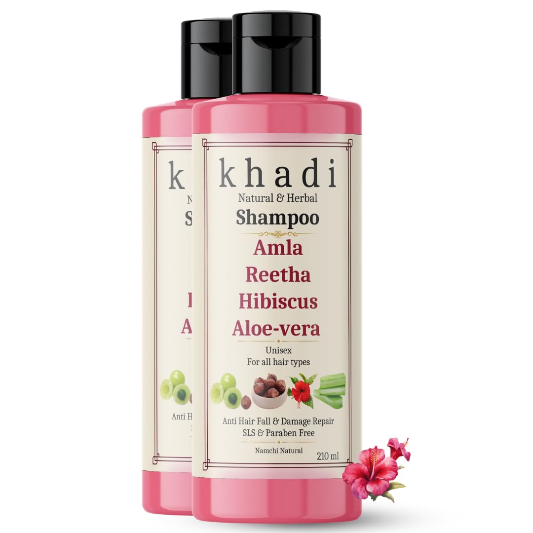 Khadi Amla Reetha Hibiscus Aloe Vera Anti Hair Fall & Damage Repair Shampoo | Khadi Natural Shampoo for Women & Men | Sulfate, SLS & Paraben Free 420 ml