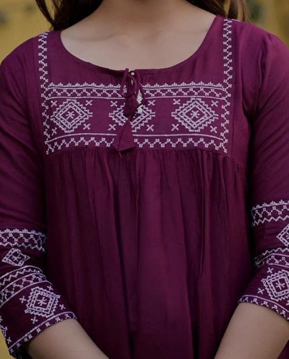 Image of Avayayat Women's Rayon Classic Heavy Embroidery Top with Beautifull Tassels at Front and on Both Sleeves Regular Fit Office Wear Festival Tunic Jeans Summer