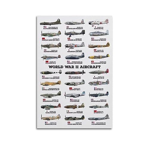Poster décoratif sur toile représentant un avion de la Seconde Guerre mondiale 30 x 45 cm