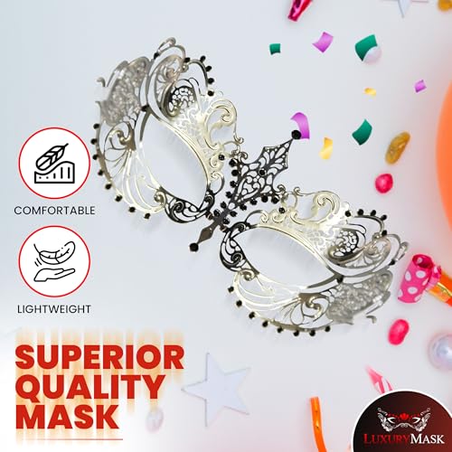 Image of Masquerade Mask for Women with Rhinestones - Elegant Metal Half Face Mask for Masquerade Parties, Mardi Gras, & Themed Events