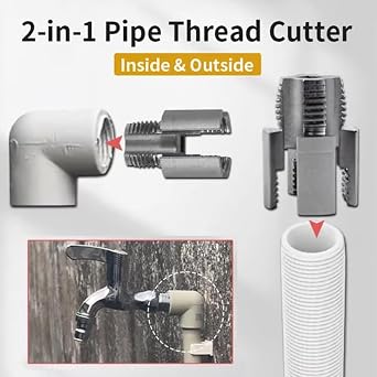 Integrated Internal & External Pipe Threading Tool,1/2'' and 3/4'' Water Pipe Internal and External Integrated Threader, Pipe Thread Cutting Tool for Electric Drill, PVC Thread Maker Tool (1/2)