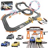 2-in-1 Slot Car Race Track Sets - Electric Race Car Track with 4 High-Speed Racing Cars, Dual Racing Game Lap Counter Circular Overpass Tracks, Remote Control Cars Toys/Gift for Boys Kids Ages 8-12