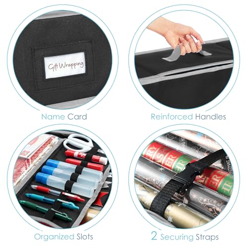 Image of Hearth & Harbor Wrapping Paper Storage Container with Ribbon Storage Organizer - Christmas Storage Bag with Extra Interior Pockets - Gift Wrapping Organizer Storage Fits Up to 26 Rolls of 40 inch Length