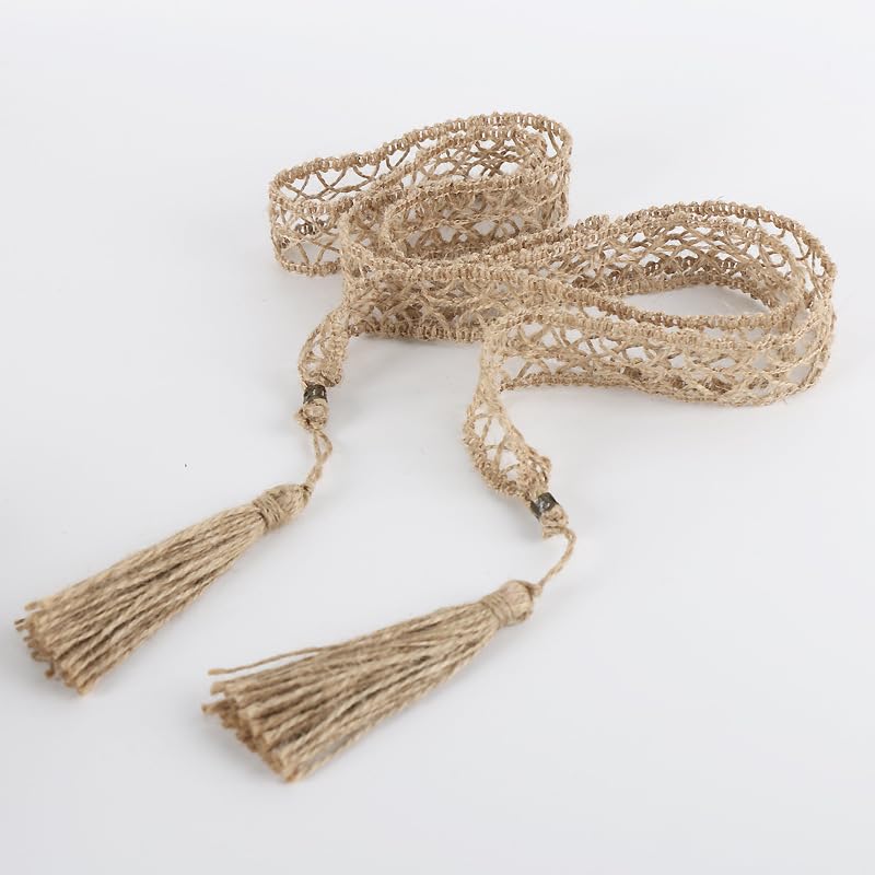 Retro cotton and linen woven waistband for women, Bohemian hollow tassel waist chain decorative skirt belt4
