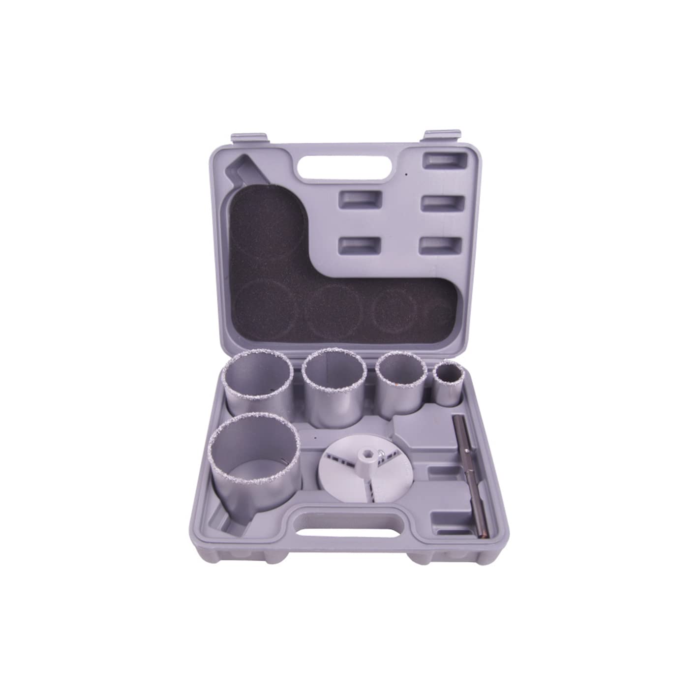 Set Frese Carotatrici a Tazza per Muro, per Trapano, con Punta e Piatto di Centraggio, In pratica Valigetta, Set 7 pezzi