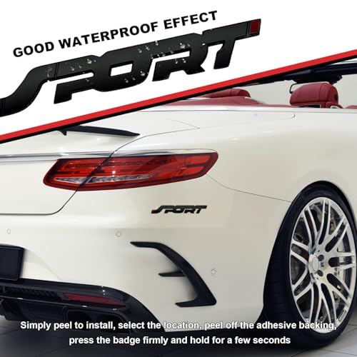 Image of 2 PCS Metal Car Sport Sticker, 3D Raised Car Fender Badge Front & Rear Tailgate Emblem with Sport Logo, Strong Adhesive Letters Decals for Front Hood Grill Rear Trunk (Black)