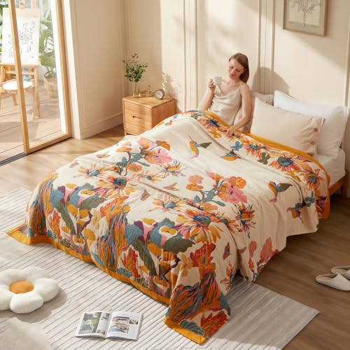 Image of LUTBM King Throw Blanket for Bed -100% Cotton Soft Boho Fall Blankets