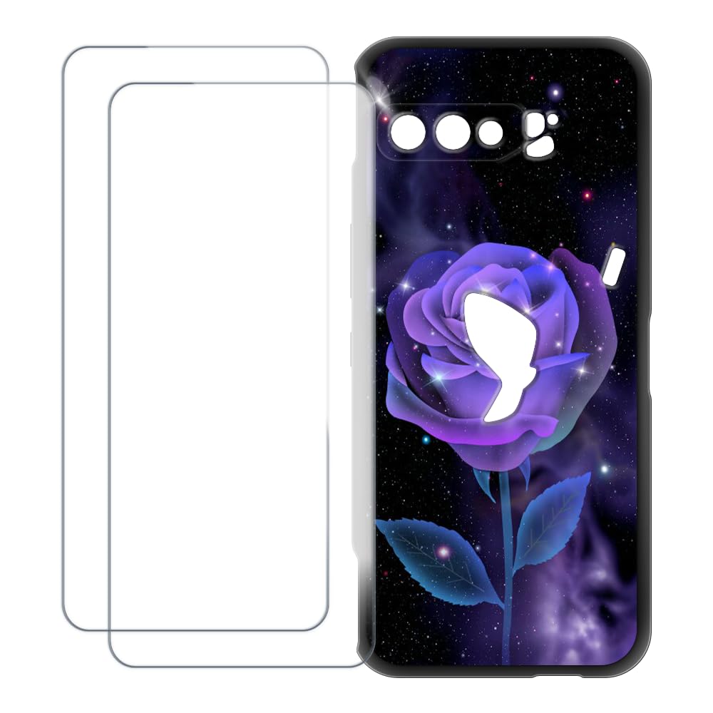 Compatible with Asus ROG Phone 3 Strix ZS661KS Case Colorful Custom Cover with 2 Pack Tempered Glass Screen Protectors - Shockproof Scratch-Resistant (Rose)