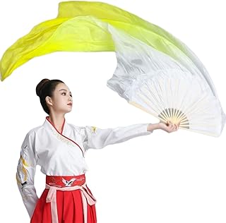 BOEYAA Dancing Satin Dance Fans Gradient Performance Fans Belly Dance Festival Party Performance Props zurdos y diestros (amarillo - izquierdo, L 180 cm)