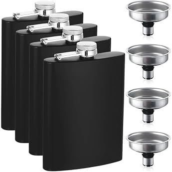 Hip Flask Stainless Steel Hip Flask with Funnel 8 oz/227 ml Hip Flask Black Suitable for Carrying Alcohol and Liquor Portable Bottle Set for Men and Women 4 Black