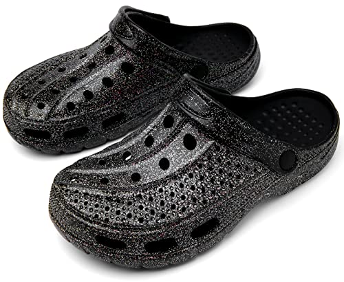 Chaychax Men's And Women's Arch Support Clogs Garden Shoes Slip-On Outdoor Beach Slippers With Removable Cushion Footbed, Glitter Silver, 11-11.5 Women/9.5-10 Men #TOP3