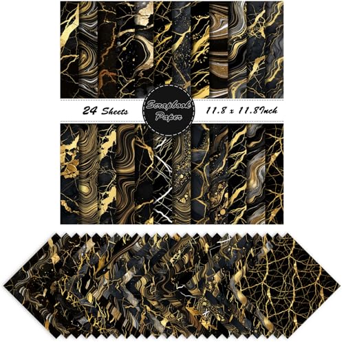 Papier scrapbooking marbre noir et doré de luxe pour vos albums