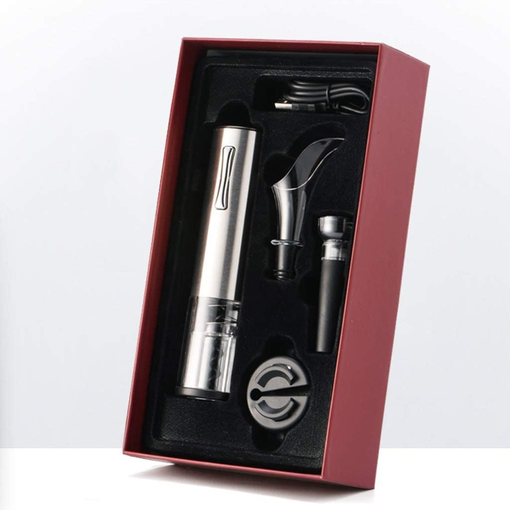 Abrebotellas Familia Juego De Abridor Botellas Vino Eléctrico Sacacorchos Automático Con Tapón, Vertedor Y Caja Regalo Cortador Papel Aluminio Abridor De Botellas Bar