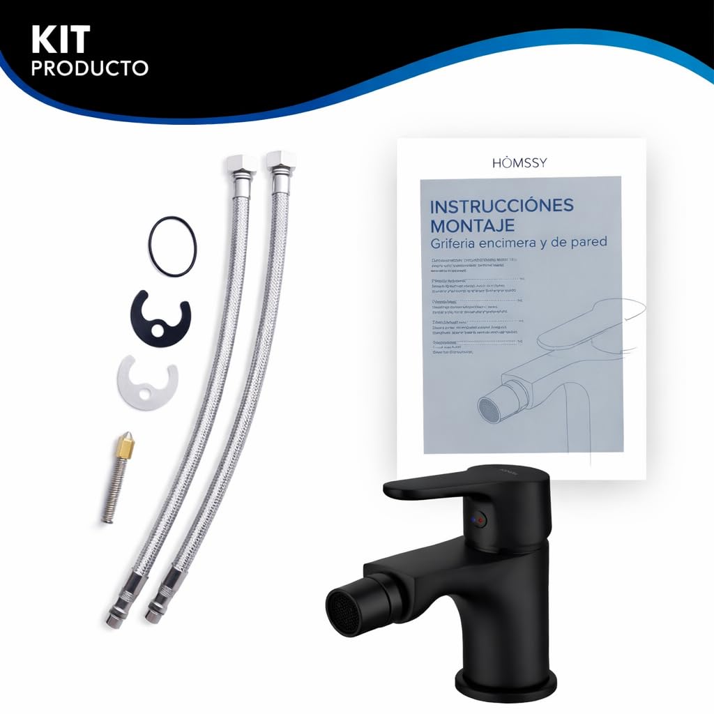 Grifo Monomando para Bidé – Cuerpo de Latón, Acabado en Negro Mate, Perlizador Orientable – Diseño Estilizado y Funcional (Negro)