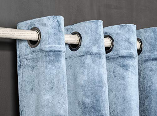 PimpamTex Cortina Terciopelo Opaca térmica Aislante para salón Dormitorio y habitación, con 8 Ojales, 1 Unidad 140 x 260 cm, Modelo Terciopelo Color índigo