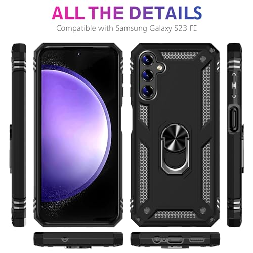 Image of for Samsung Galaxy S23 FE Case with Screen Protector, Military Grade Rugged Shockproof Heavy Duty Galaxy S23 FE Protective Cover for Samsung S23 FE 5G Magnetic Ring Kickstand Phone Case (Black)