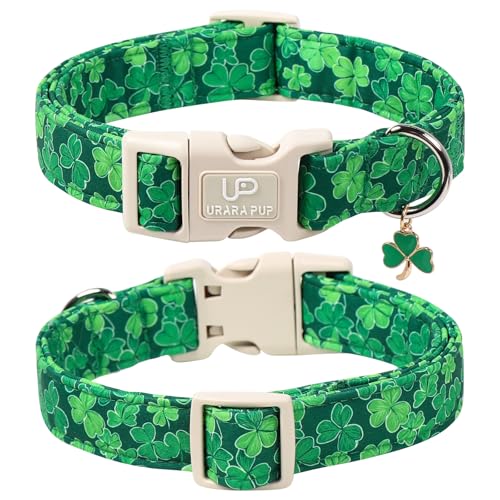 Image of St. Patrick's Day Dog Collar, UP URARA PUP Shamrock Adjustable Pet Collar with Quick Release, St. Patrick's Day Dog Accessories for Small Medium Large Dogs
