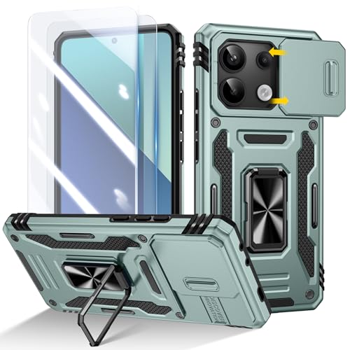 Doeshine Hülle für Xiaomi Redmi Note 13 4G, Handyhülle mit 2 Stück Displayschutzfolie & Kameraschutz, Magnetisch Ring St...