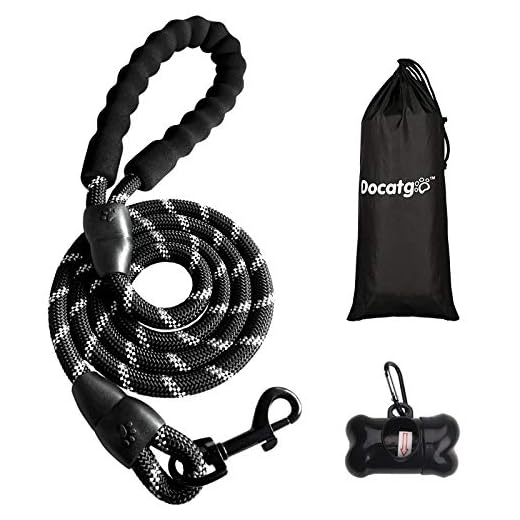 Docatgo Correa Collar,1,5m Correr Adiestramiento Cuerda Antitirones Extensibles Cuero Nylon,Roscas Altamente Reflectantes para Perros Grandes y Medianos (Negro)