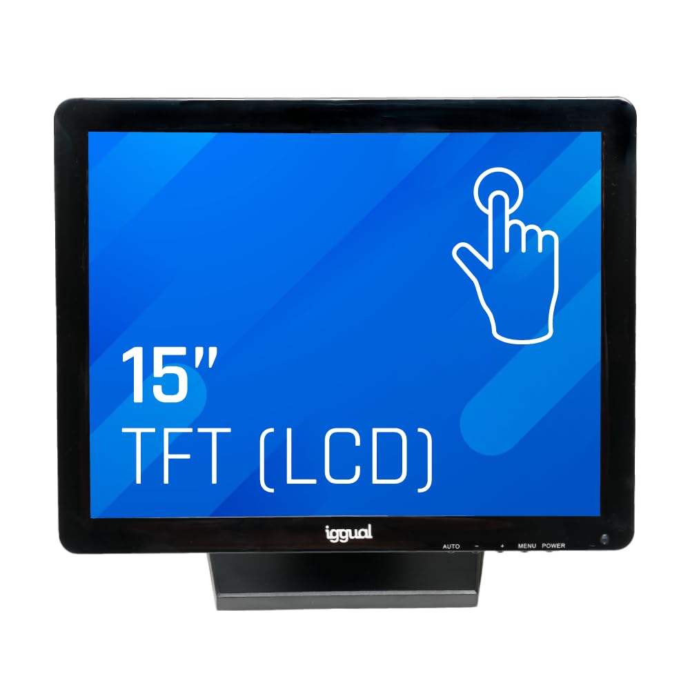 iggual Monitor Táctil de 15" - Compat Aplicaciones TPV- Panel Resistivo 75Hz TFT LCD (4:​3)- SO: Wind XP hasta 11,​MS-​Dos, Linux- VESA 75x75mm- USB-​A + VGA+​HDMI, 1.024x768 XGA (349x274x69) MTL15C