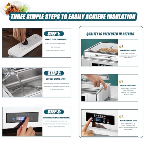 Servidor de buffet eléctrico portátil con tapa de vidrio y temperatura regulable 6