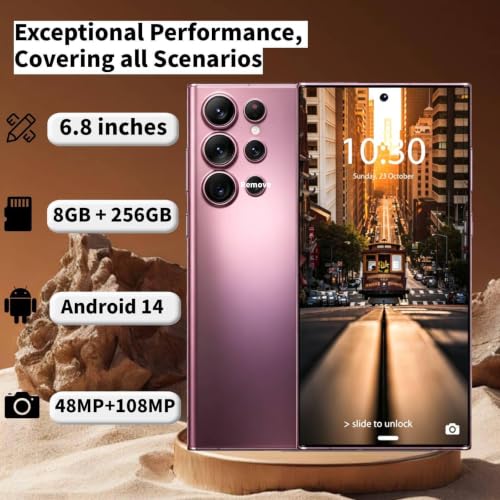 Image of Unlocked Phone C24 Ultra Android Phone 256GB+8GB Large Storage Smart Phone, Android 14 Cell Phone, 6800 mAh Battery, 6.8-inch /5G Dual SIM [Works with T-Mobile, AT&T] Grape Purple