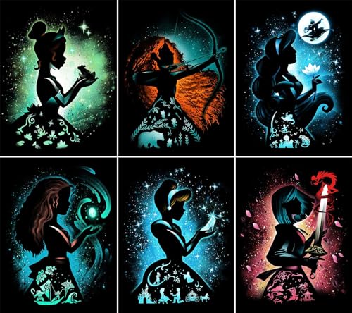 Youtheart Painting with Diamonds Princesses Diamond Art, 5D Full Drill Cross Stitch Embroidery Kits (6 Packs)