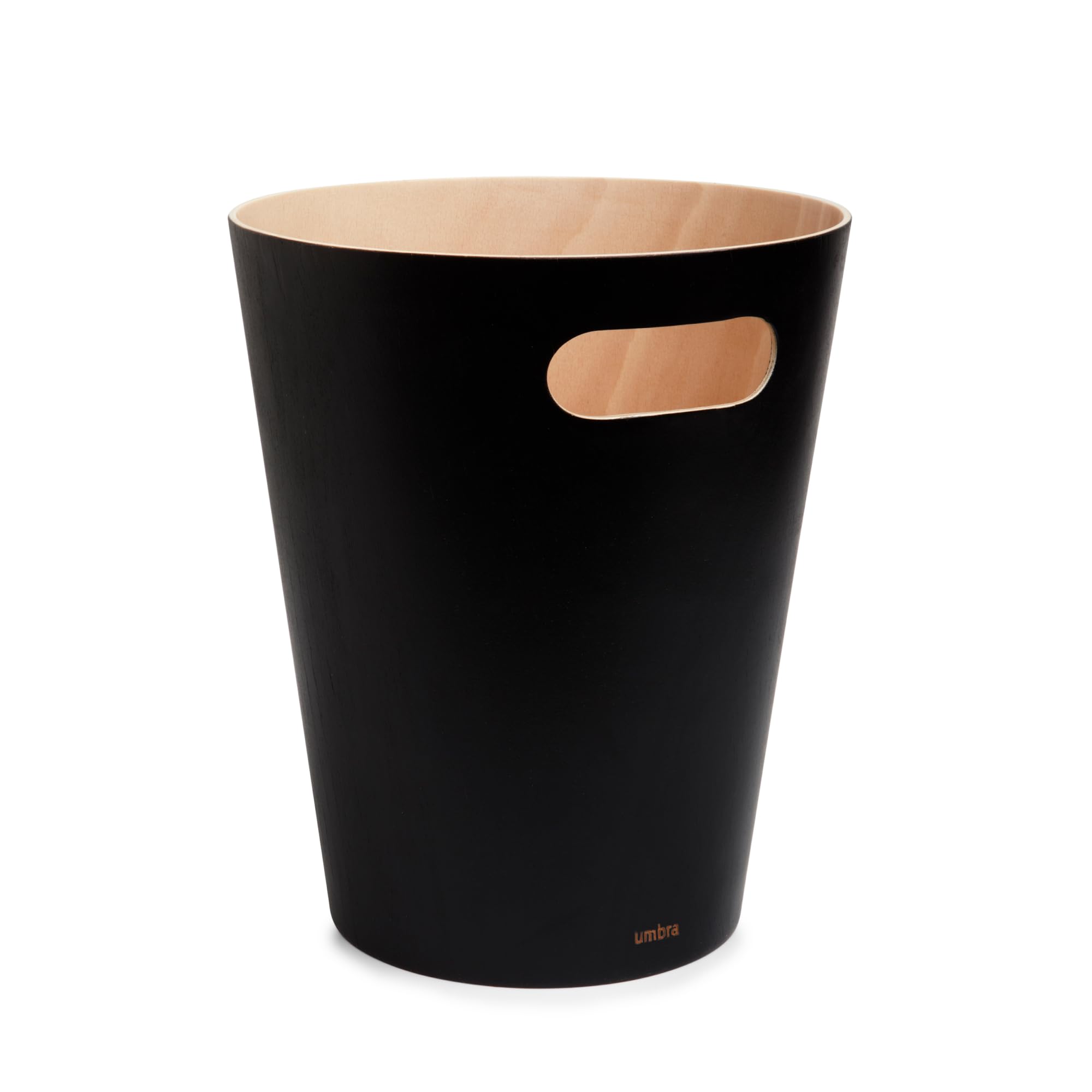 Umbra Woodrow, 2 Gallon Modern Wooden Trash Can Wastebasket or Recycling Bin for Home or Office 082780-045, Black