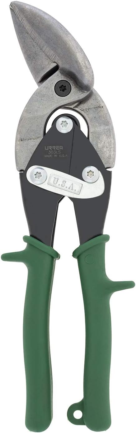 URREA Aviation Snips - Left Cut Offset Metal Cutting Shear with Forged & Serrated Blades - 303LS