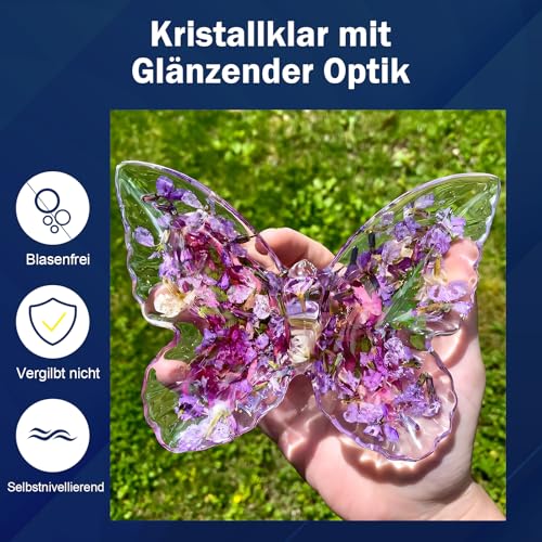 Teexpert Epoxidharz Set 1,2L, Klares Epoxidharz mit Härter mit 6 Mica-Pulver & 12 Harz Glitzern, Hochglanz Epoxy Resin Gießharz Expoditharz 1:1 Blasenfrei zum Schmuckherstellung, Harz Formen