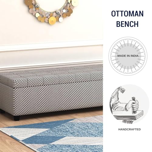 Image of 3 Seater Upholstered Ottoman Bench with Storage for Living Room | End of Bed Storage Seat | Button Tufted Pouffe Storage Settee Couch for Living Room Bedroom Office