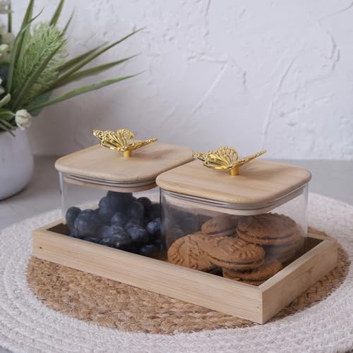 Image of HOME 360 Luxury Gold Horse-Drawn Carriage Spice & Dry Fruit Jar Set | 36X12X10CM | Metallic Chariot with 2 Ribbed Glass Containers | (Set of 2Jar)